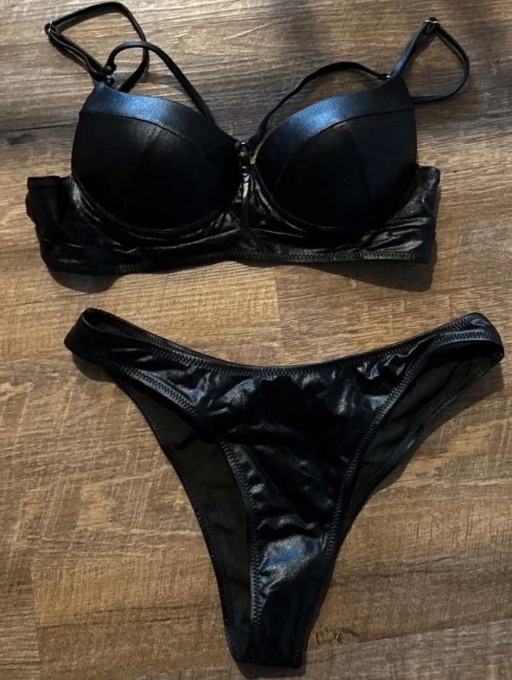 SHEIN Size M Shiny Black Two-Piece Bikini Set